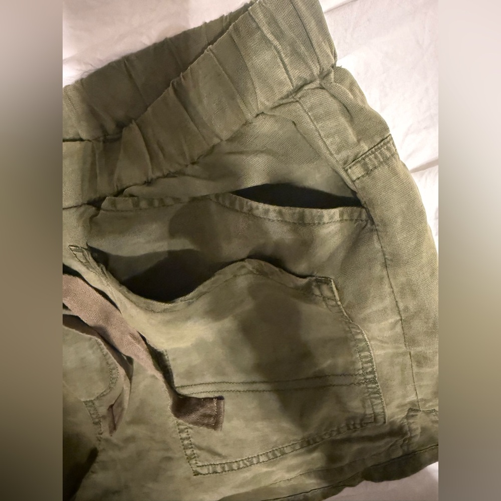 Pilcro Olive Linen Drawstring Shorts - Picture 4 of 7